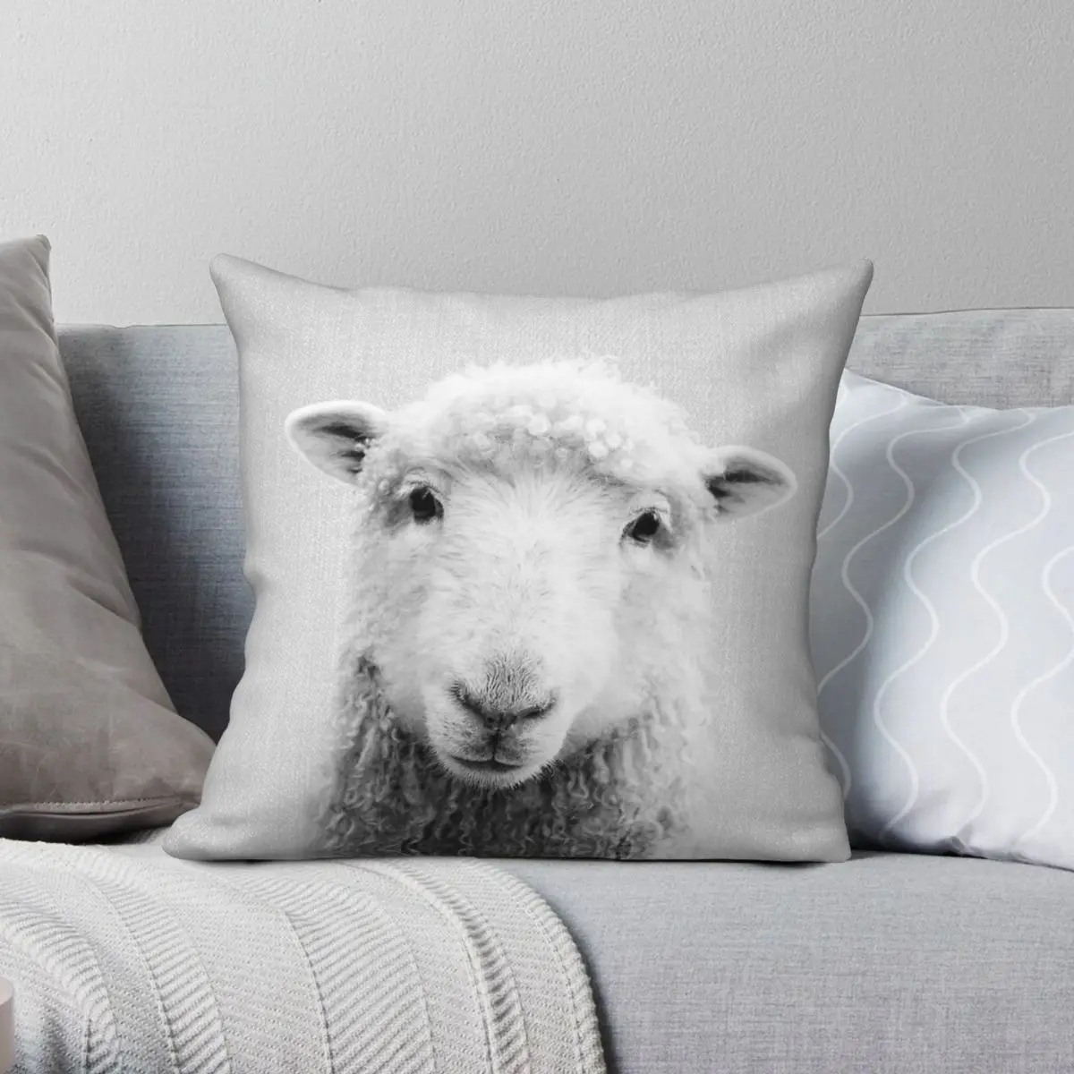 Sheep Black & White Square Pillowcase Polyester Linen Velvet Printed Zip Decorative Pillow Case Home Cushion Cover 45x45