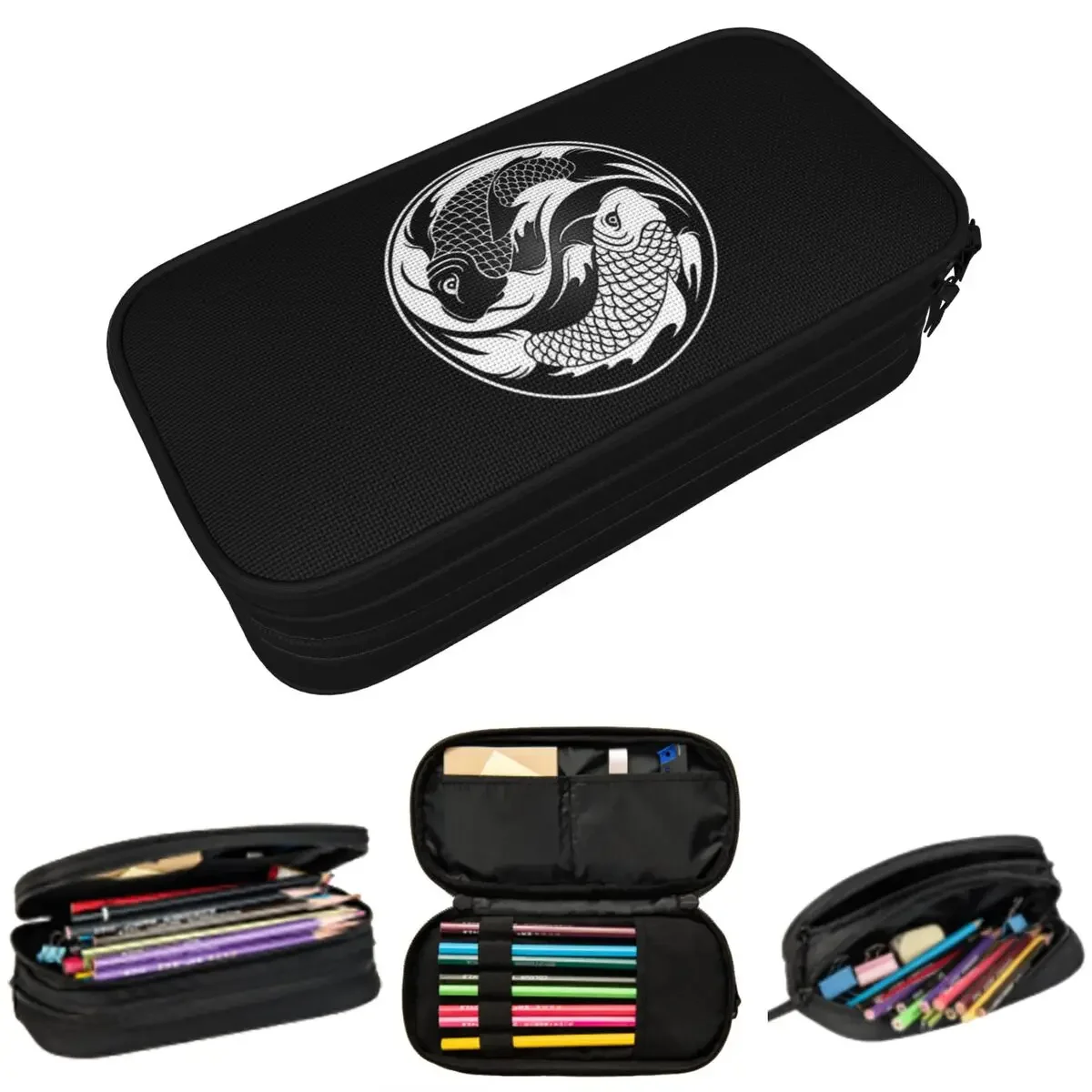 

Black And White Yin Yang Koi Fish Pencil Cases Large Capacity Pen Bags Pen Box Pencil Pouch For Boys Girls Students Stationery