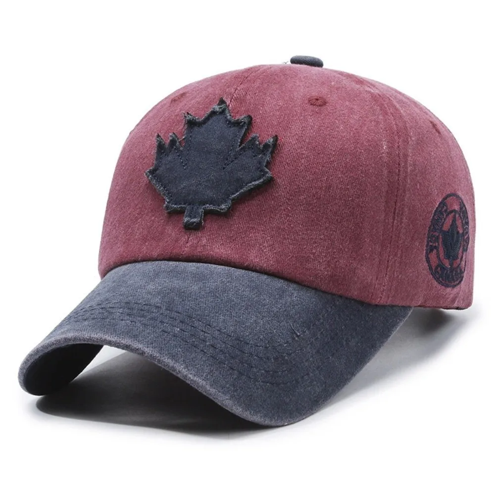 

Vintage Maple Leaf Embroidery Baseball Cap Washed Cotton Adjustable Baseball Hats Visor Sunscreen Hats For Man Women