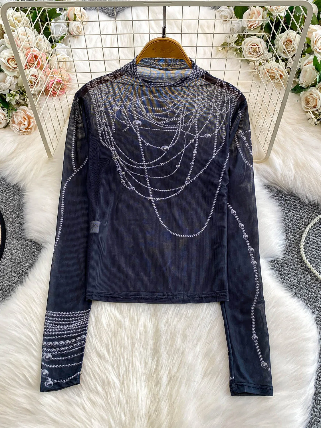 

Retro Print f High Collar T-irt Women's Autumn Winter Loose Thin Me Base irt Top Breathable Comfortable Long Sve