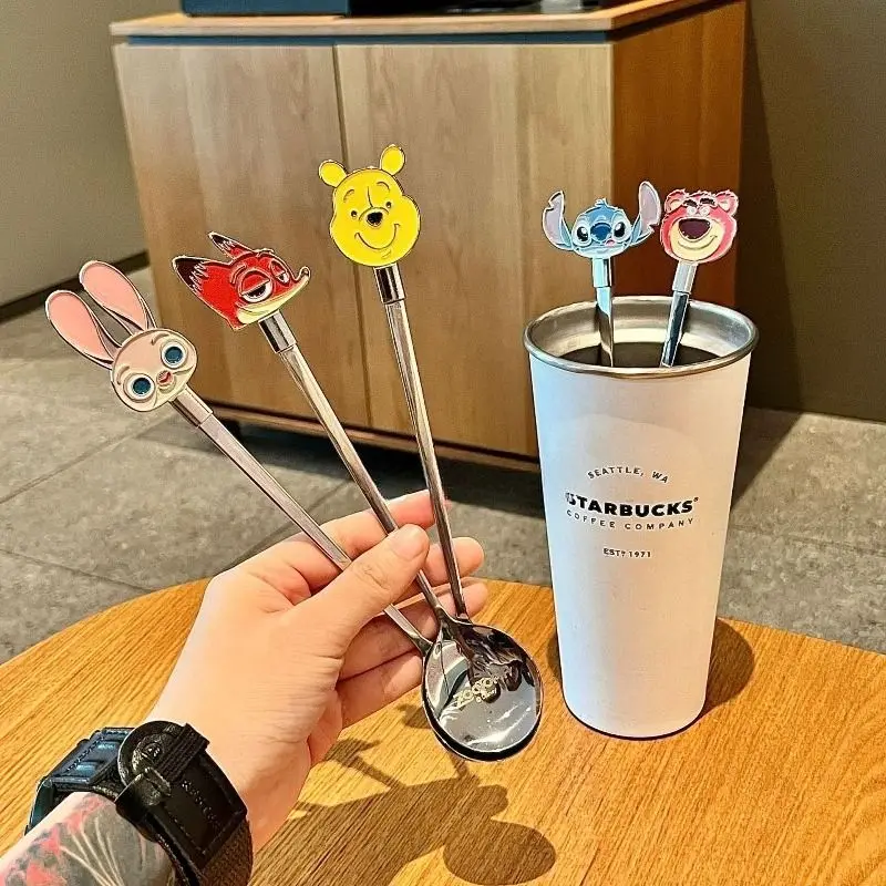 Disney Lotso 304 Stainless Steel Long Handle Spoon Creativity Cartoon Coffee Stirring Spoon Cute Dessert Spoon Kitchen Utensils