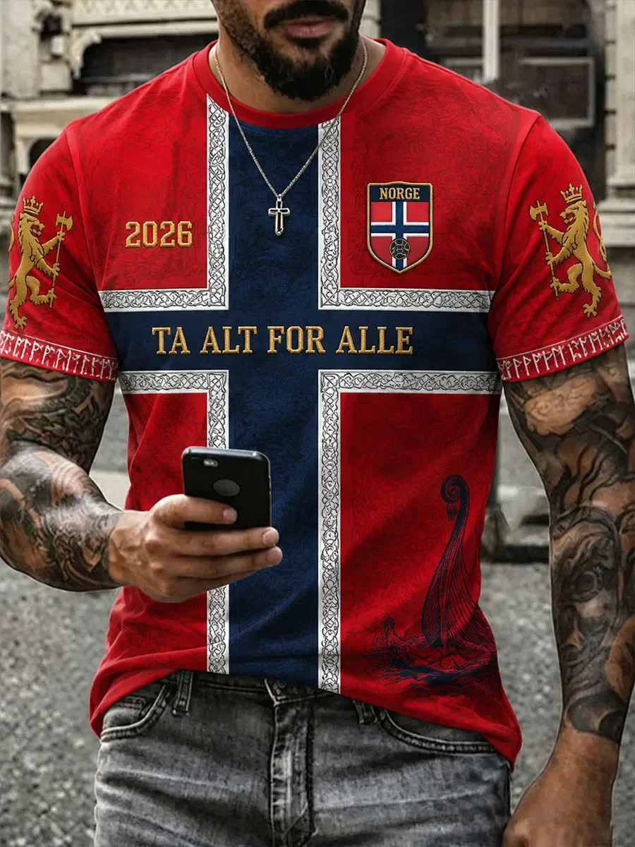 2026 Edition Norwegian Fans Football Training T-Shirt - 3D Digital Printing - Comfortable and Breathable - Family Clothing