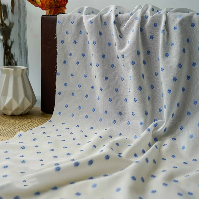 

Blue Small Flower Yarn Dyed Jacquard Fabric Classic Simple Women's Spring Summer Flower Dress Diy Making Fabric 50cmx150cm