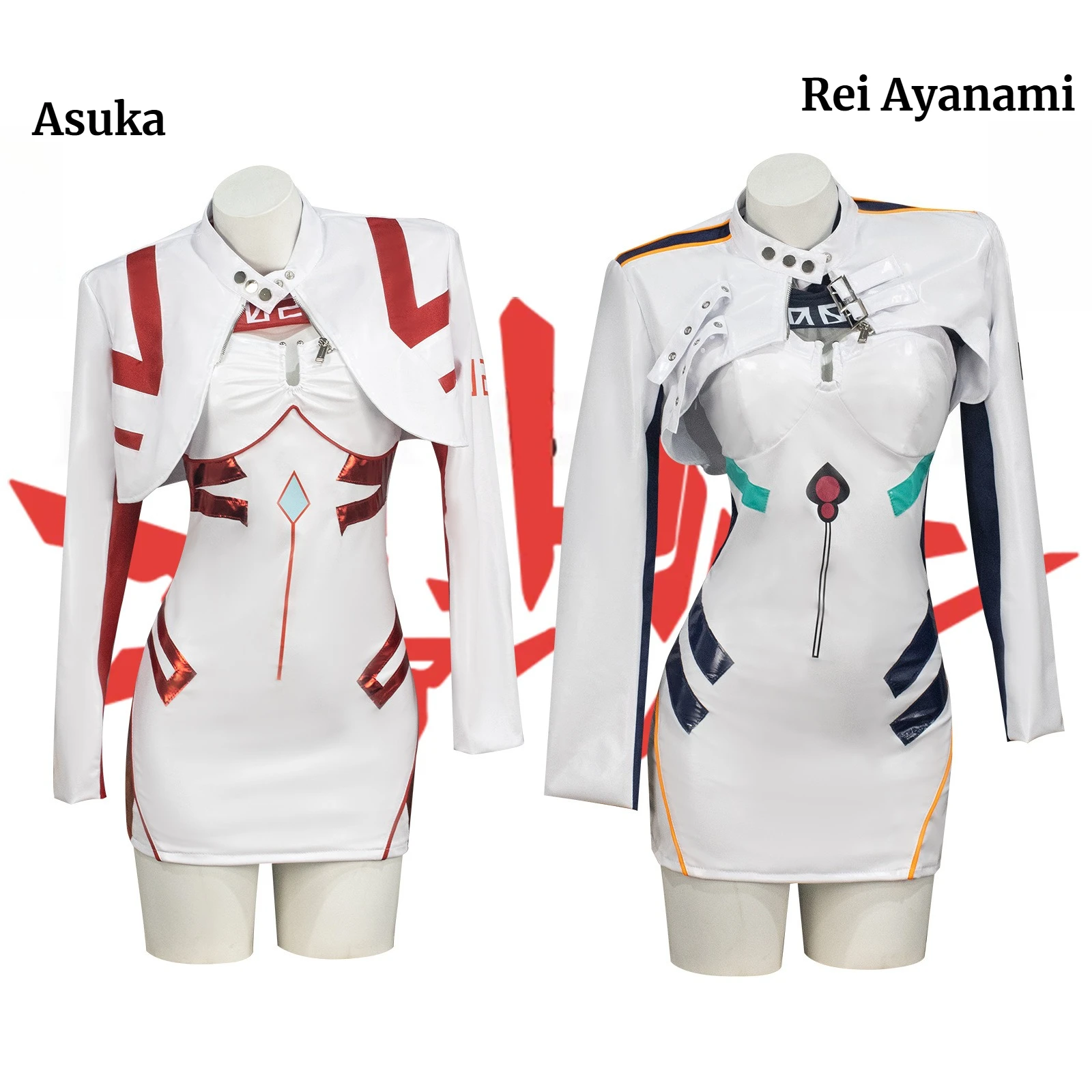 Asuka Rei Ayanami Motorradanzug Anime Leder Cosplay Outfit Cooles Stylisches Kostüm Damenmode Party Rollenspiel Schickes Kleid