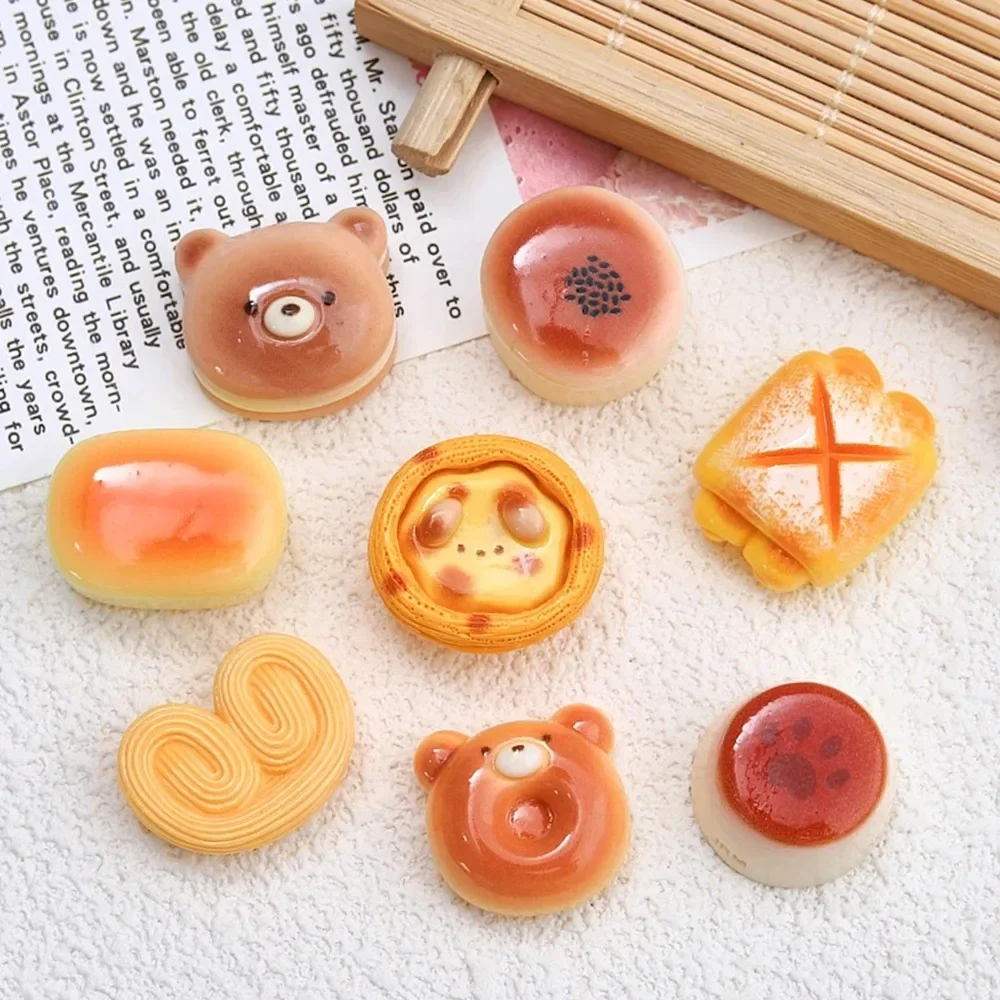 8/16/24pcs Shiny Cartoon Bear Bread Resin Flatback Charms Non-Magnetic DIY Decorative Crafts for Phone Case Hairpin Scrapbooking