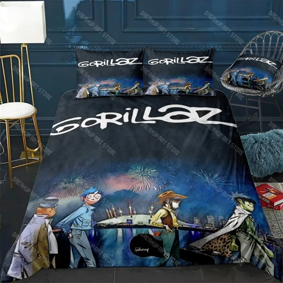 

Hip-HoGorillaz Bedding Set,Music Band Gorillaz Duvet Covers Double Bed Twin Size Bedding Quilt Cover Cartoon Children's for Home