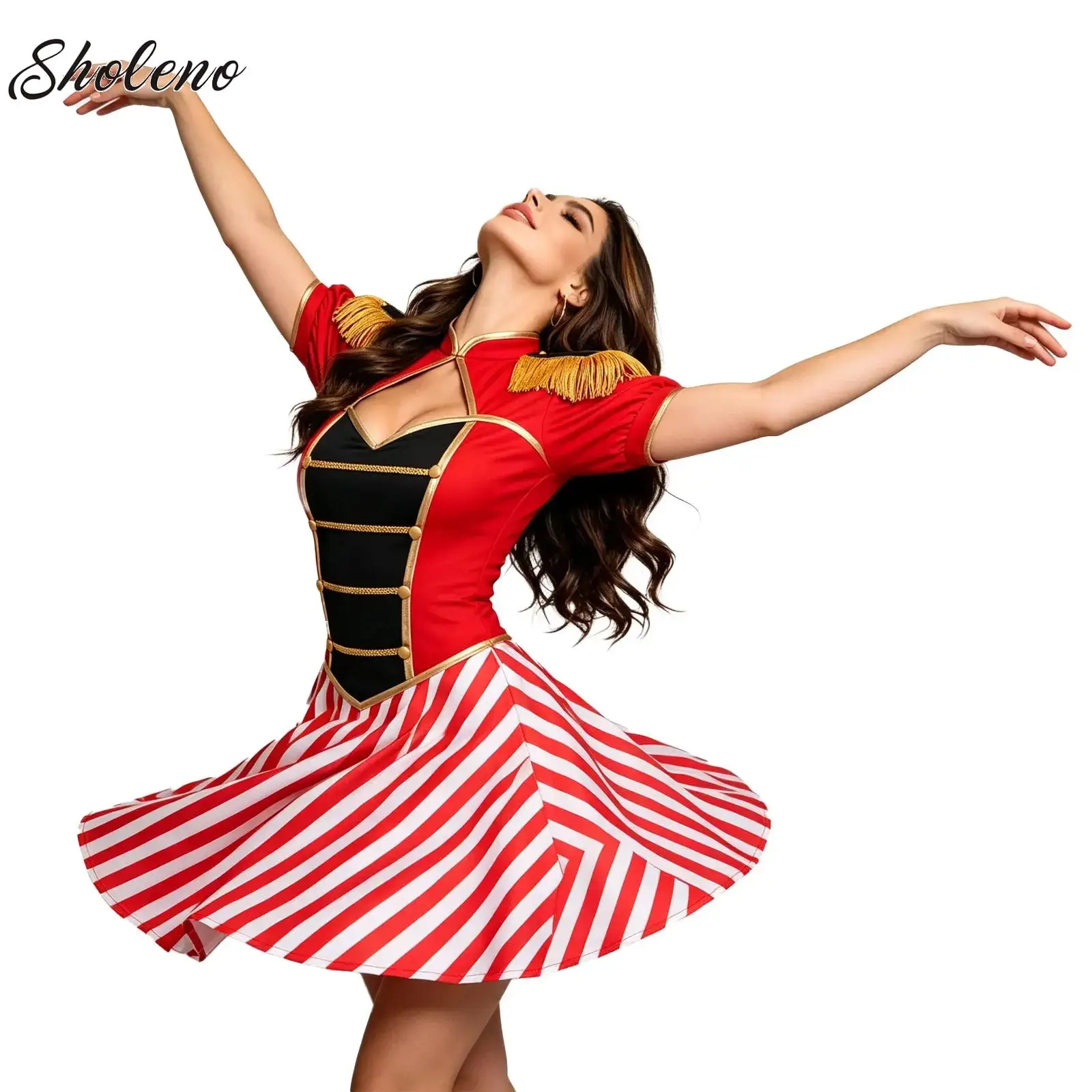 Disfraz de Circo para Mujer, Disfraz de Maestro de Ceremonias, Vestido de Leotardo de Manga Larga con Flecos en los Hombros, Ropa para Disfraz de Fiesta de Carnaval o Halloween