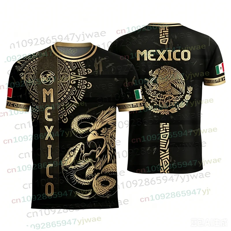 Mexico National Flag Print TShirt For Men Funny 3D Eagle Pattern Short Sleeve Outdoor Football Sports Men's Clothing Casual Tops