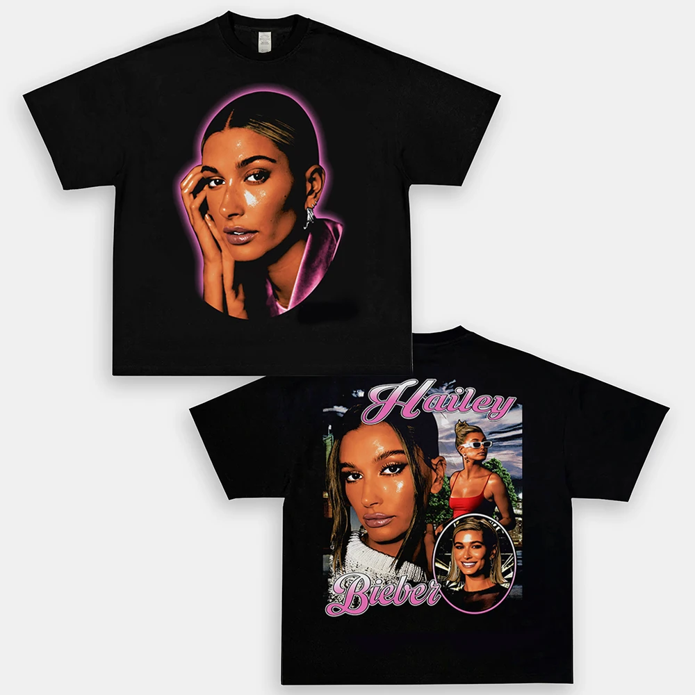 American Hailey Bieber Model, Star Singer, Rock, Rap, Loose, High Street, High-quality Men's T-shirts, Women's T-shirts, Couple
