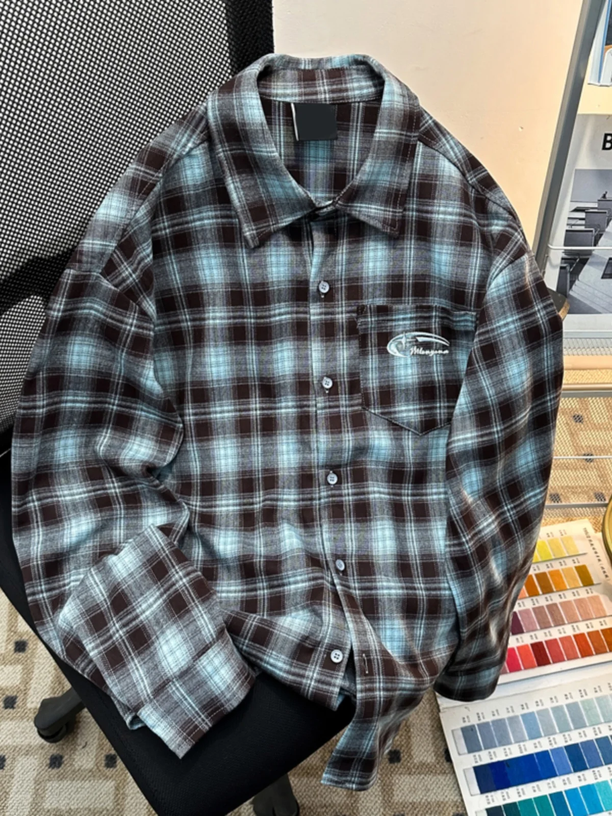 

Vintage American Embroidered Long Sve irt Men's Cheered Casual Outerwear Loose Fit Spring Autumn Trendy Brand