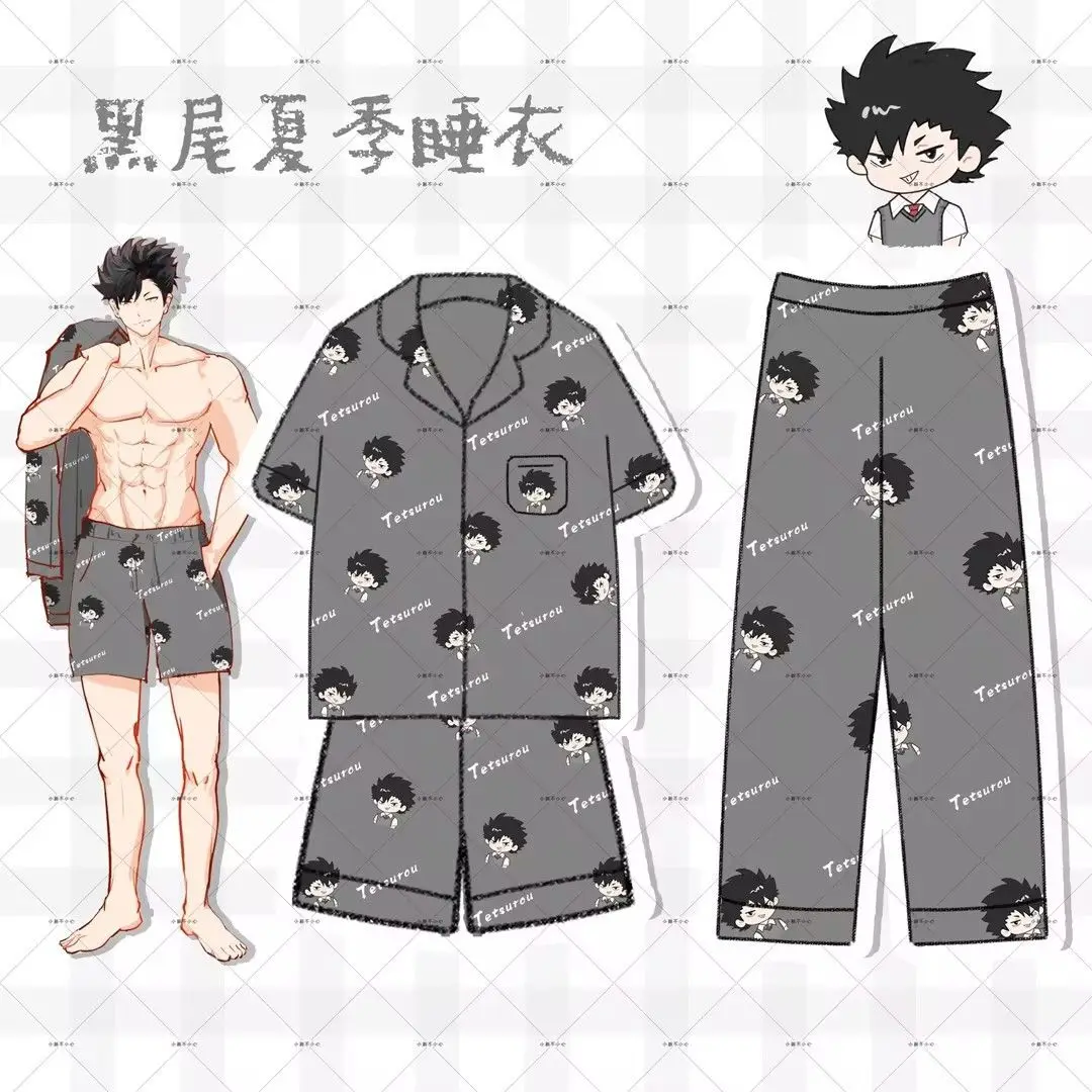 

Haikyuu!! Tetsurou Kuroo Pajamas Kawaii Jacket Shorts Summer Autumn Trousers Nighty Kenma Kotaro Bokuto Cartoon Nightgown Gifts