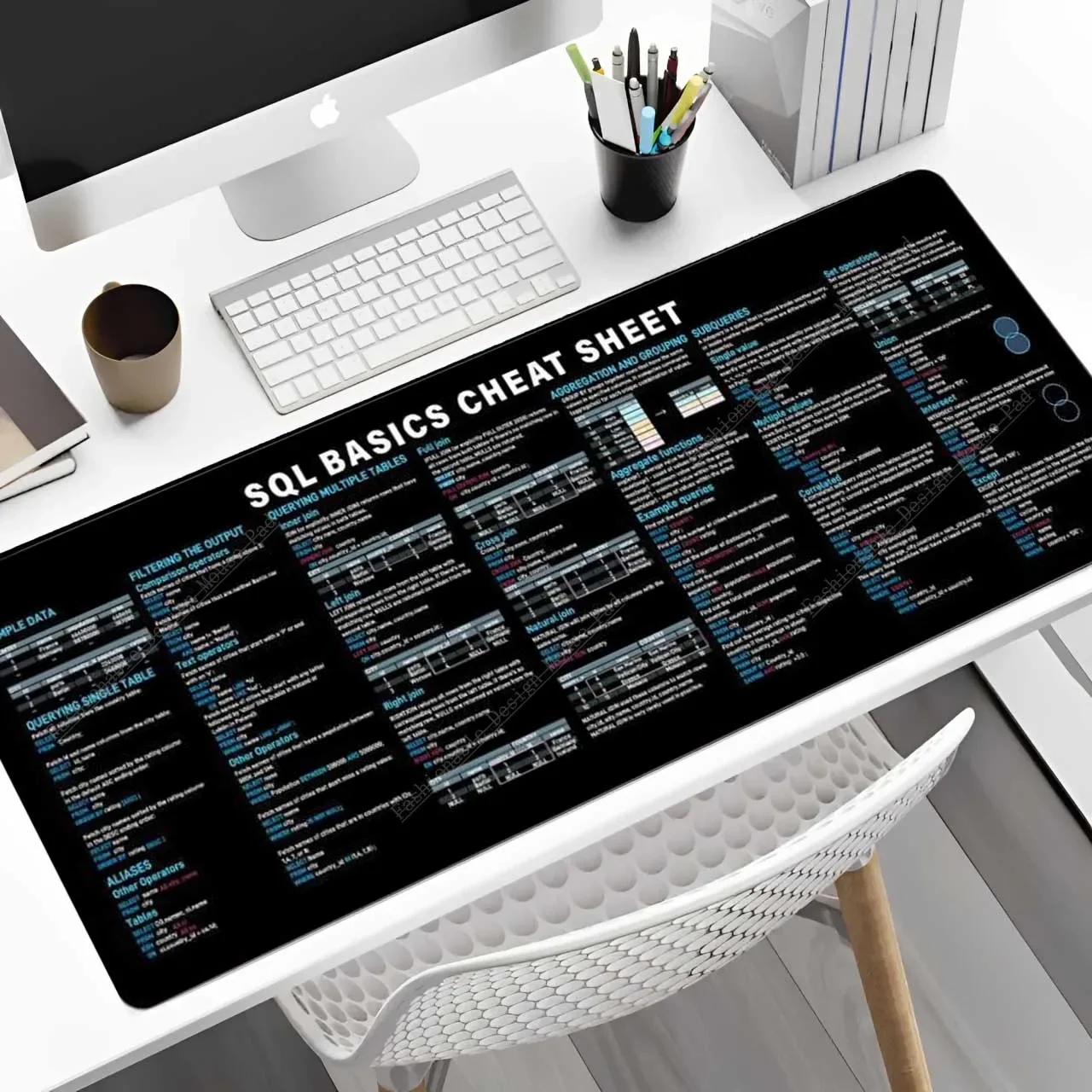 SQL الغش ورقة كبيرة ماوس الوسادة 90x40 سنتيمتر دليل مرجعي سريع عدم الانزلاق حصيرة مكتبية للمبرمجين قاعدة البيانات تحليل البيانات الترميز