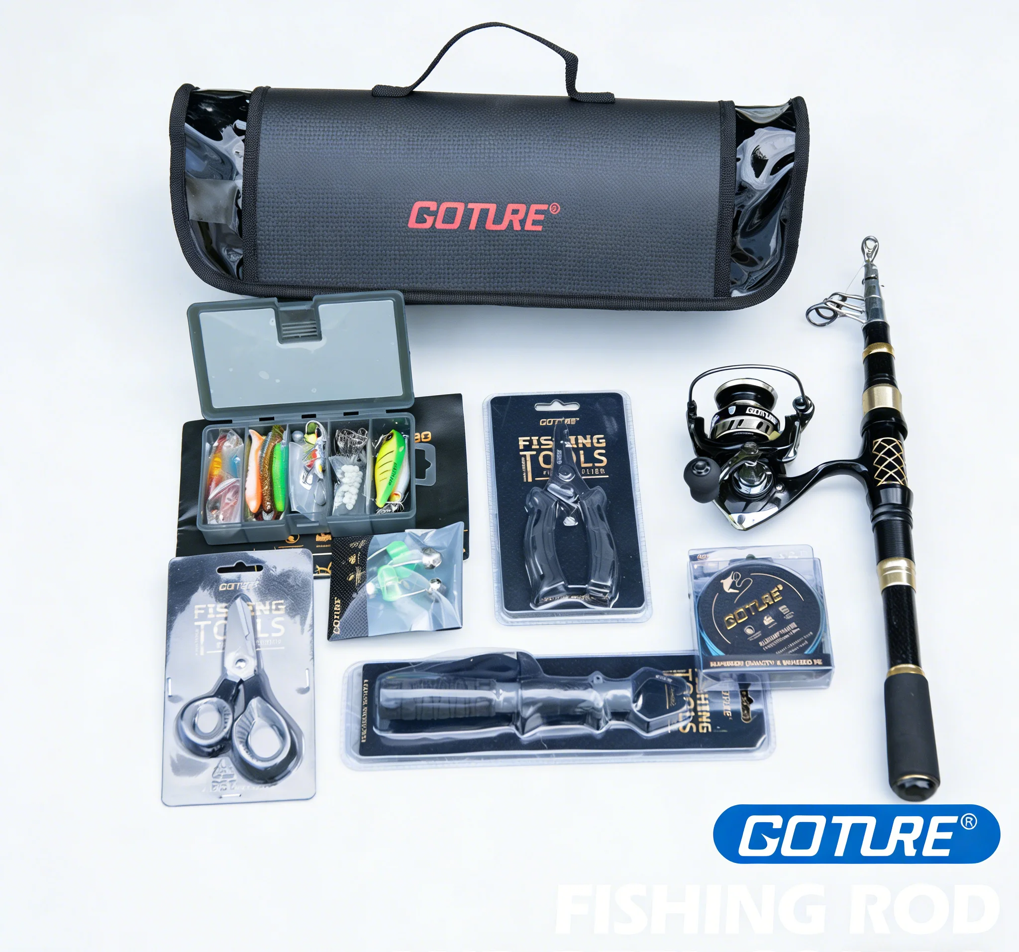 

Goture Professional Fishing Rod Combo 1.8M-2.7M Telescopic Fishing Pole,5.2:1 Spinning Reel Lures, Tools Carry Bag for Anglers