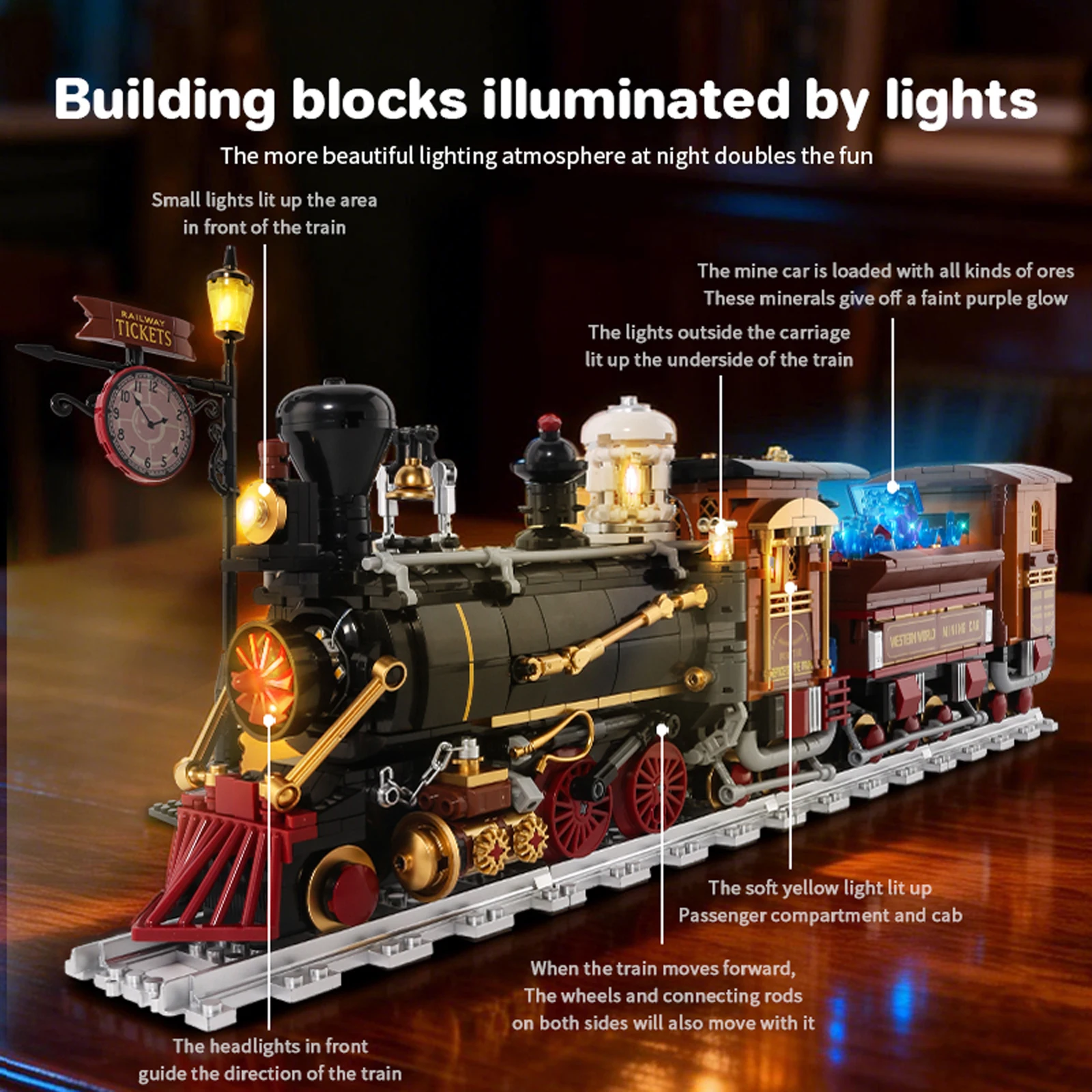 KQ302 1402 pièces Train de minerai mécanique blocs de construction Steampunk créatifs avec lumières LED pour adultes
