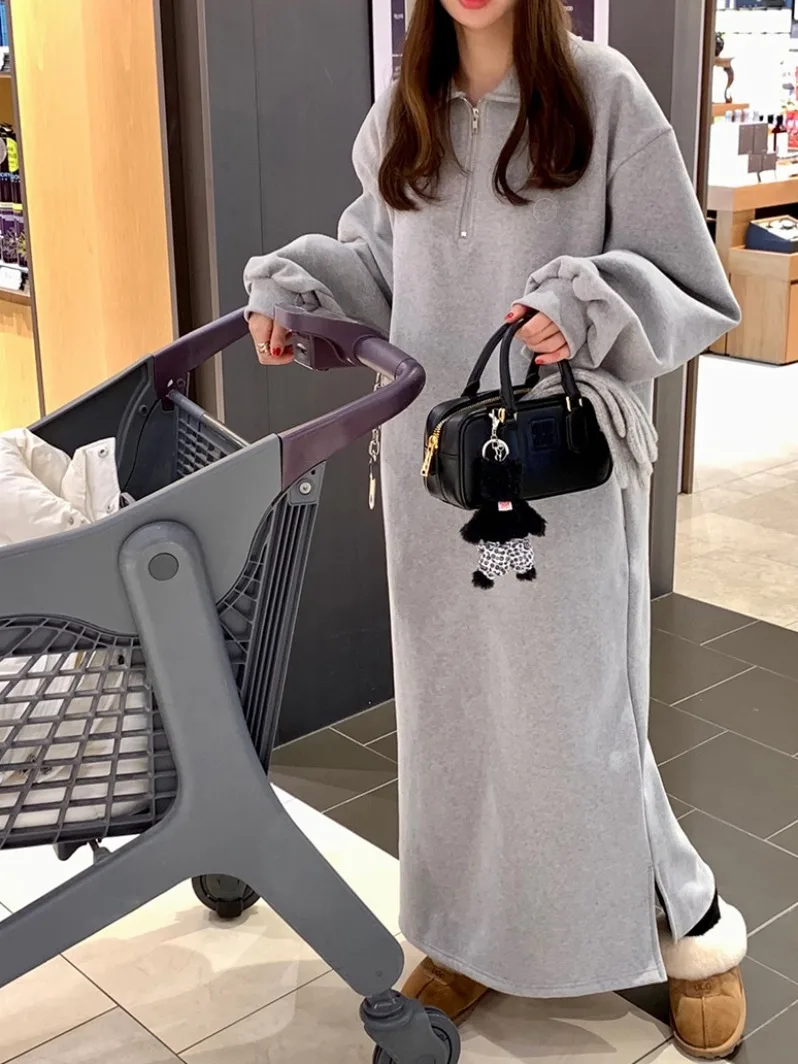 루즈핏 기모 스웨트셔츠 여성용 가을 겨울 루즈핏 롱 슬리브 캐주얼 출퇴근룩