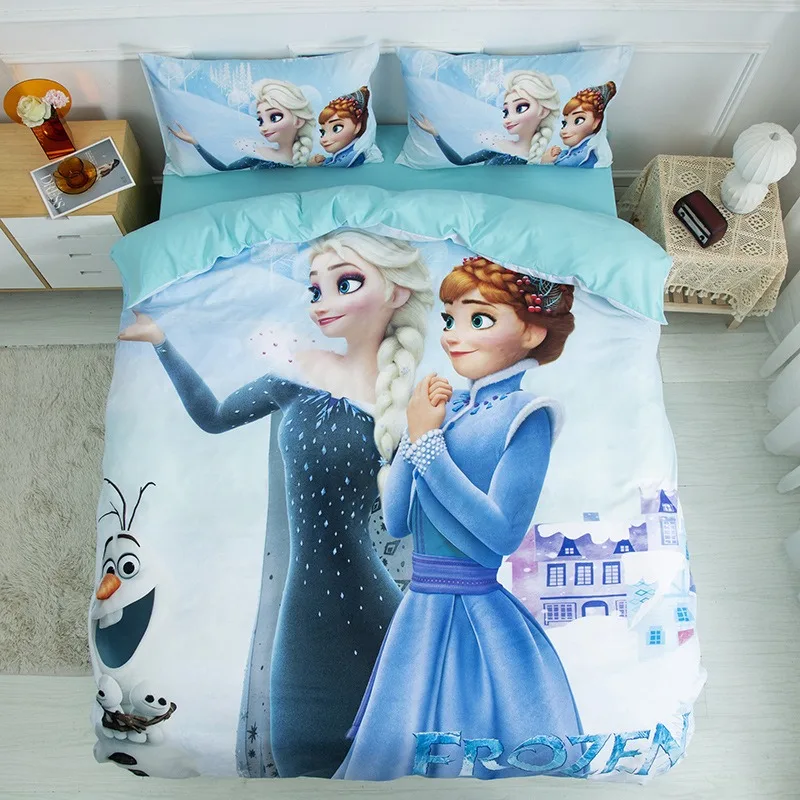 Juego de ropa de cama de princesa Disney, funda de edredón de Elsa de Frozen, juego de cama para niñas, estampado 3D, decoración de dormitorio temática de Frozen