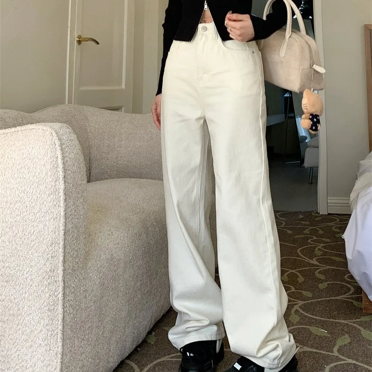 Matching Set White Loose Jeans Straight Leg Pants Trousers Overall Jumpsuit Playsuit