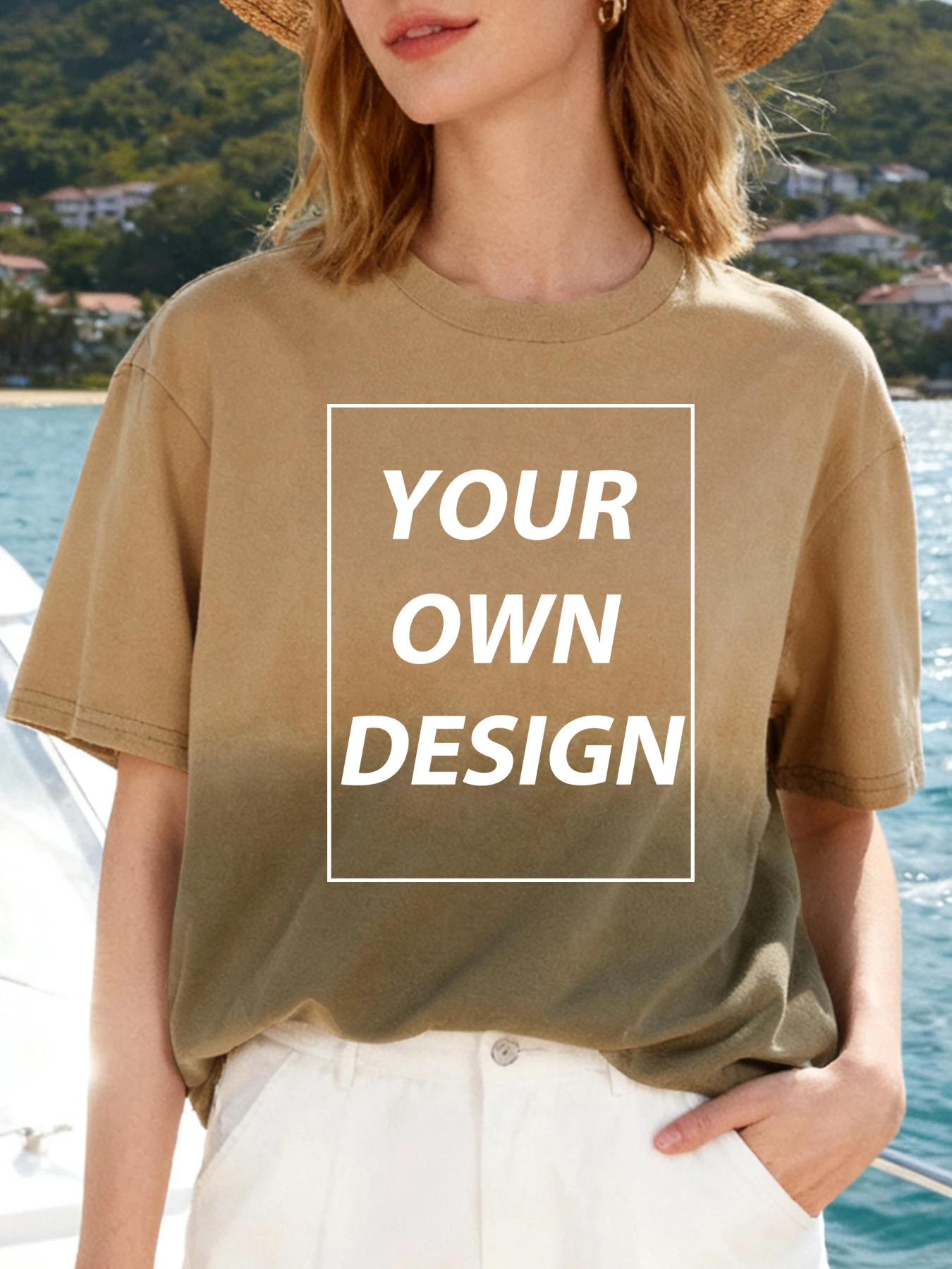 Camisetas de Algodão Personalizadas para Mulheres com Estampa de Verão, Tingimento Spray, Casual, Manga Curta, Oversized, Tecido Básico e Macio