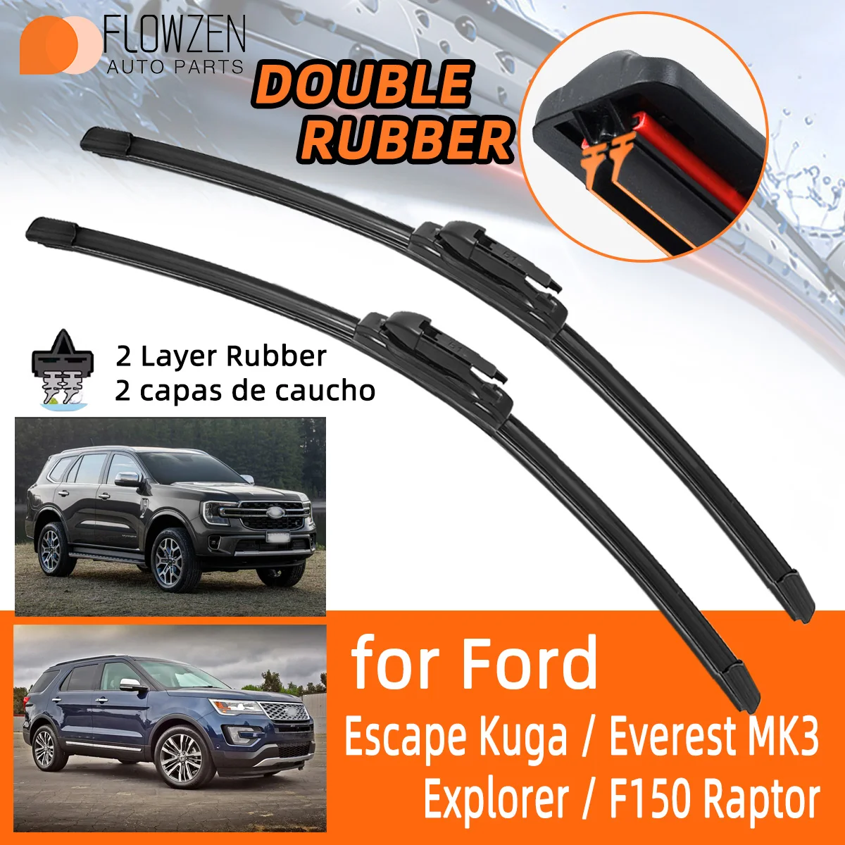 Car Wiper Blades for Ford Escape Kuga Everest MK3 / Explorer / F150 Raptor LOBO XL Double Rubber Wiper Accessories Winter Summer