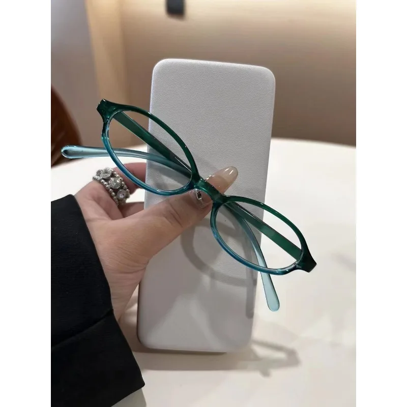 Retro Owalne Okulary Damskie Dziewczęce Y2K Czerwono-Zielona Oprawka Okulary Dekoracyjne Komputerowe Anty-niebieskie Okulary do Jazdy na Wybrzeżu