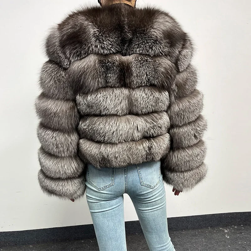 Veste torche en fourrure de renard véritable pour femme, manteau froid pour femme, vêtements d'hiver, fourrure naturelle, haut de luxe, argent, nouveau, 2024