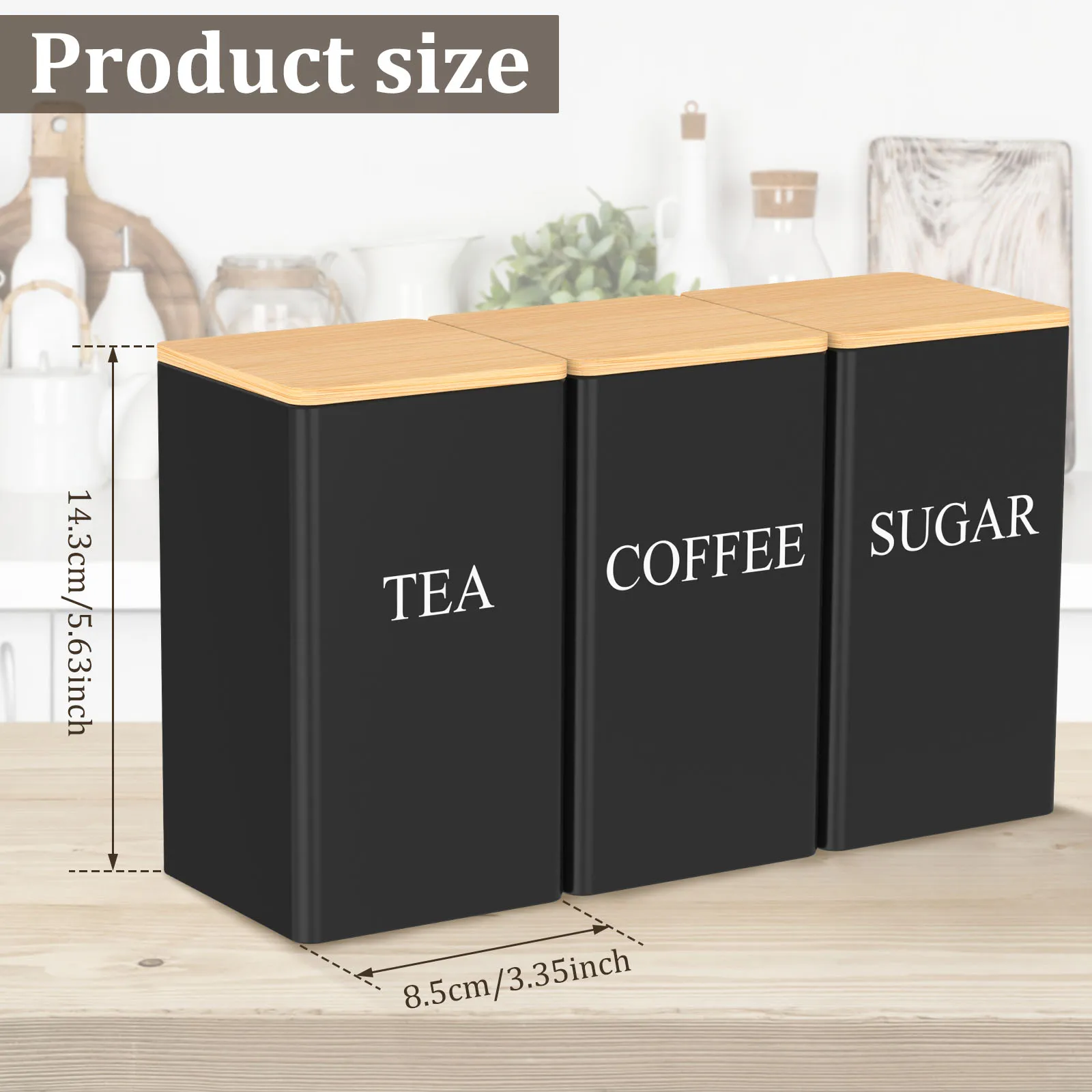 Coffee Bean Storage With Bamboo Lid 1000 ML Metal Coffee Tea Sugar Container Square Tea Canister Storage Jar Kitchen Supplies