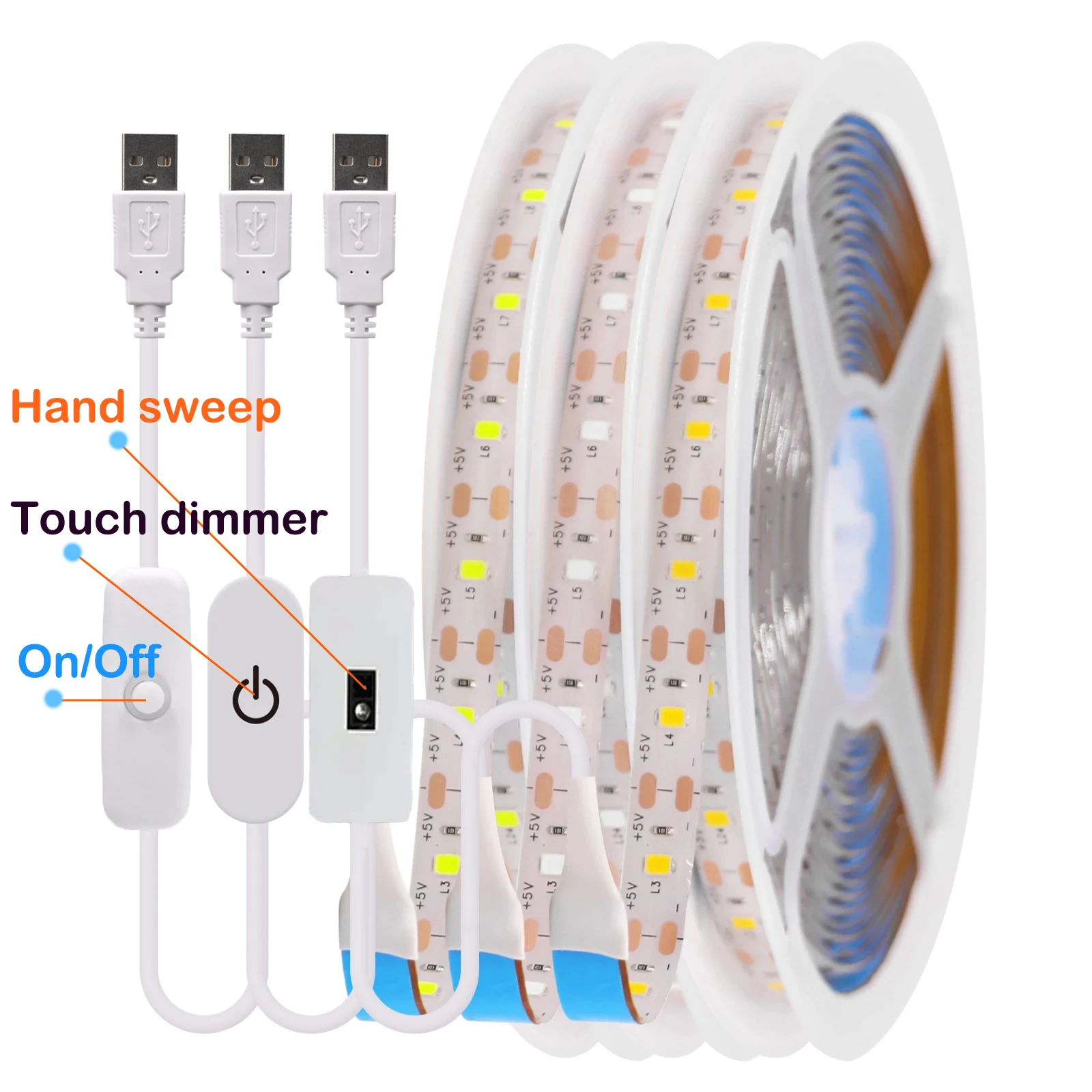 5V USB LED Strip With Hand Sweep Sensor/Touch Dimmer/ON OFF Switch 1M 5M Light Tape Decoration Ribbon for Kitchen Room Backlight