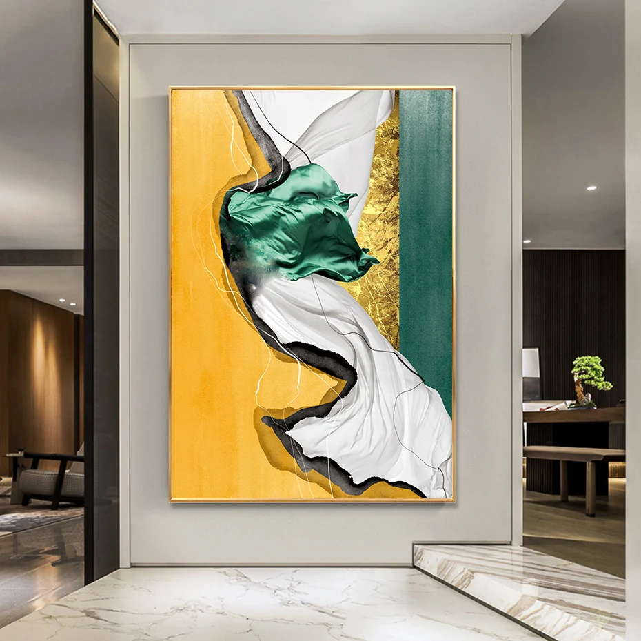 

Modern Luxuriou Abstract Gold Green Marble Poster Canvas Painting Wall Art Print Picture Living Room Interior Home Decoration