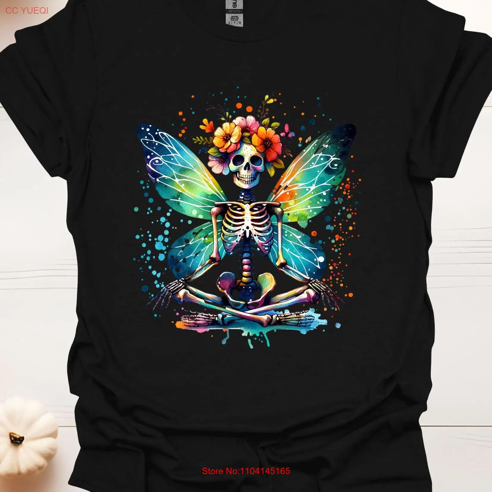 Whimsical Fairy Skeleton T shirt Dreamy Watercolor Print long or short sleeves