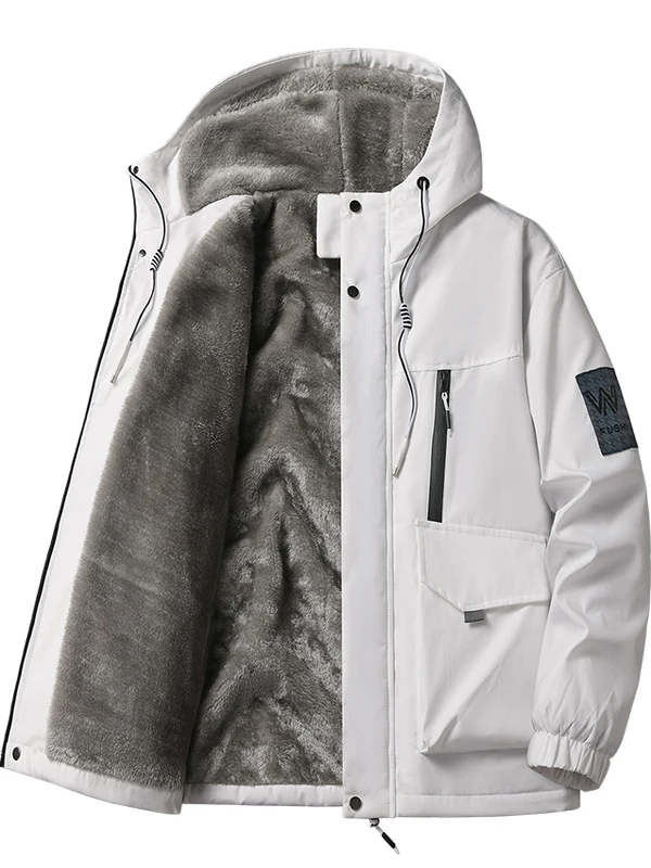 

New Men's Fce Lined Hooded Jaet Thiened Autumn Winter Casual Outerwear Faionable Versatile Sli Breathable Polyes...
