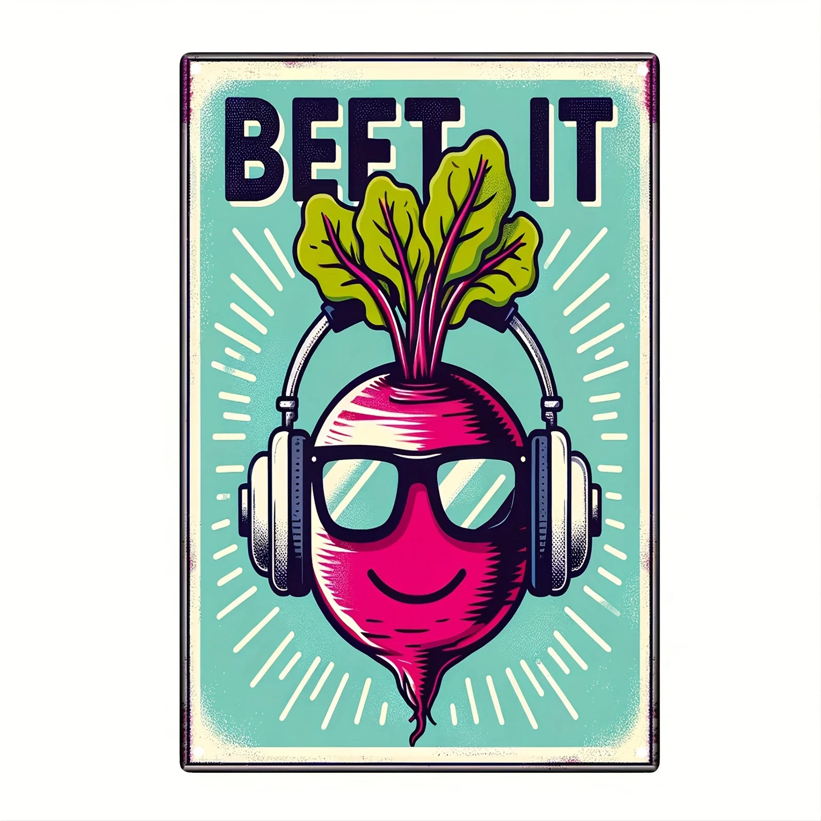 

Beet It Funny Humorous Metal Sign - Vibrant Colorful Art Poster for Farmhouse, Garage, Dorm, Bar, Restroom, Cafe Wall Decor