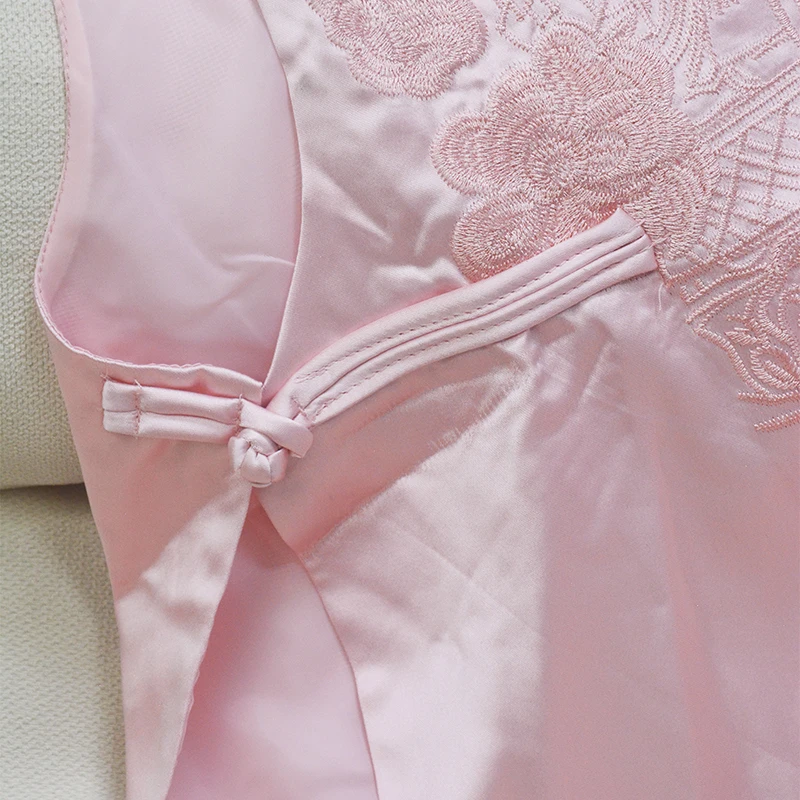 Vintage Sleeveless Vest Top New Chinese Style Pink Embroidery Stand Collar Layered Vests Autumn Temperament Women\'s Clothing