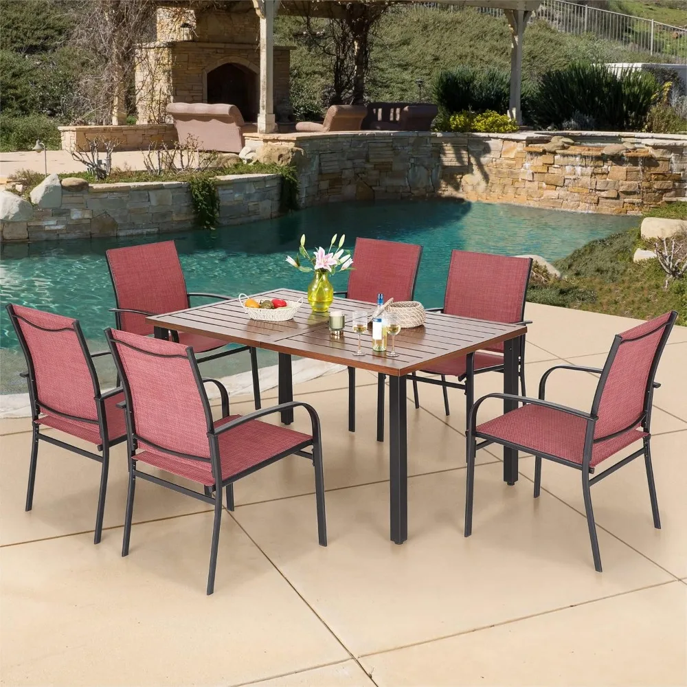 Patio Chair Set 6, Outdoor Textile Dining Chair, Patio Furniture Chair, Red