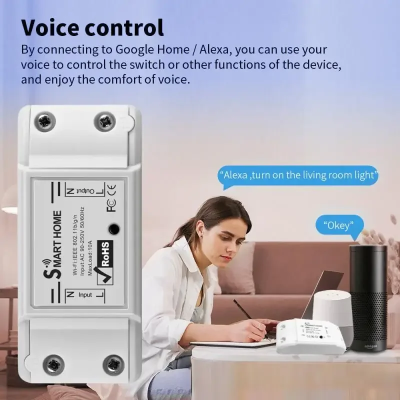 Tuya WIFI Smart Switch 10A Intelligent Switch On-off Device Mobile App Remote Control Timing Switch Work With Alexa Google Home