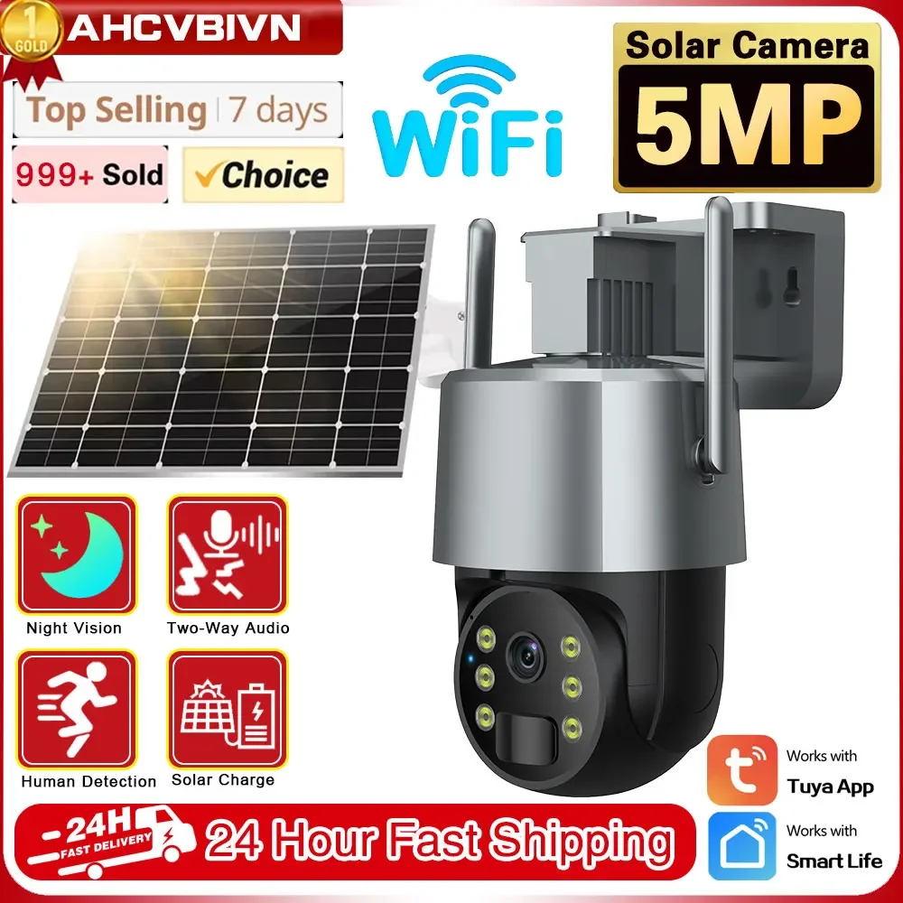 

5MP HD Smart Home WiFi Surveillance Solar Camera WIFI Battery Outdoor IP Camera PIR Motion 360 Wireless Security PTZ Camera Tuya