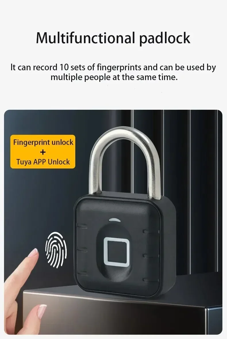 Imagem -05 - Cadeado de Impressão Digital Impermeável Tuya Bluetooth Smart Lock Senha Temporária e Desbloqueio Remoto Ip67