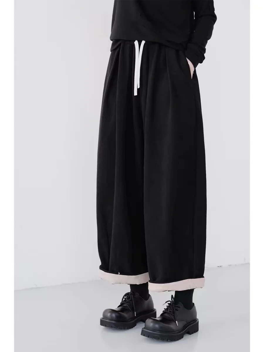 Casual Loose Thick Velvet Wide Leg Pants Autumn Winter Contrast Color Slimming Corduroy Long Trousers for Women Tagless