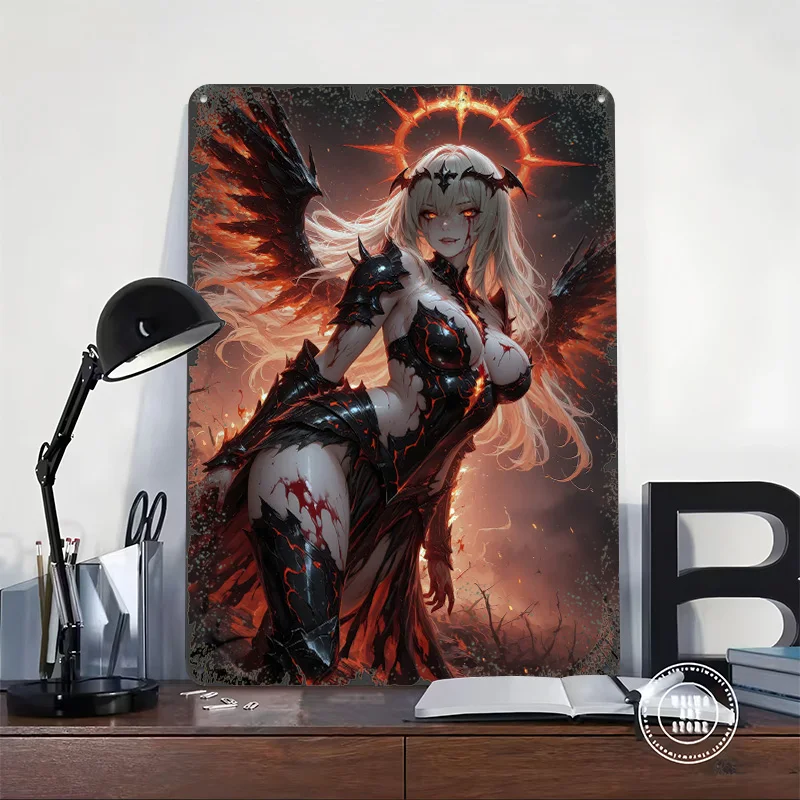 Fiery Angel of Darkness Printed Poster Customized Wall Art Retro Vintage Metal Tin Signs for Modern Home Decoration Luxury Decor