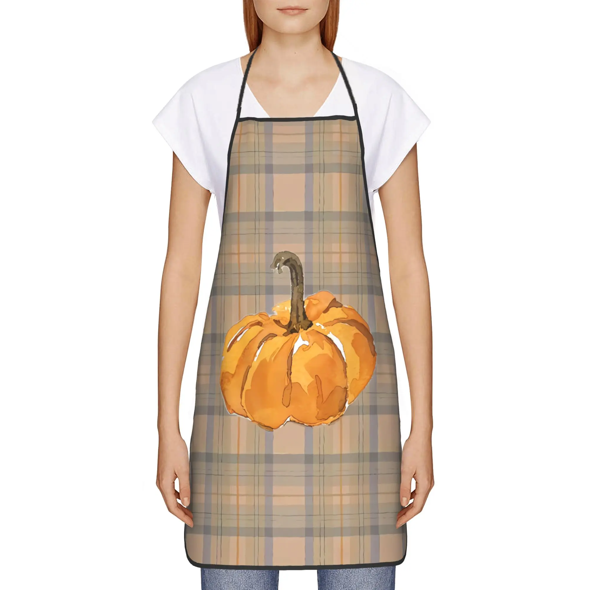 

Plaid & Pumpkin Pattern Apron Cooking Cute Kitchen Accessories Barber Barbecue Aprons without Pocket