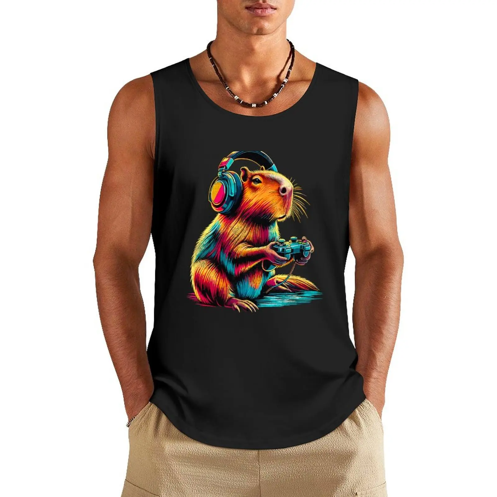 

Capybara Gaming - Funny Gamer Capybara Design Tank Top Men's summer clothes Men's t-shirt men clothing