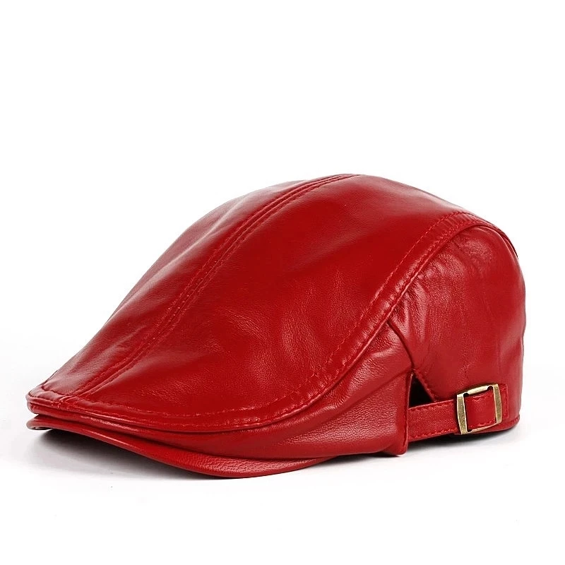 Men Real Leather Beret Male Thin Hats 55-61 cm Adjustable Forward Cap Leisure Duckbill Casquette Golf The Driver