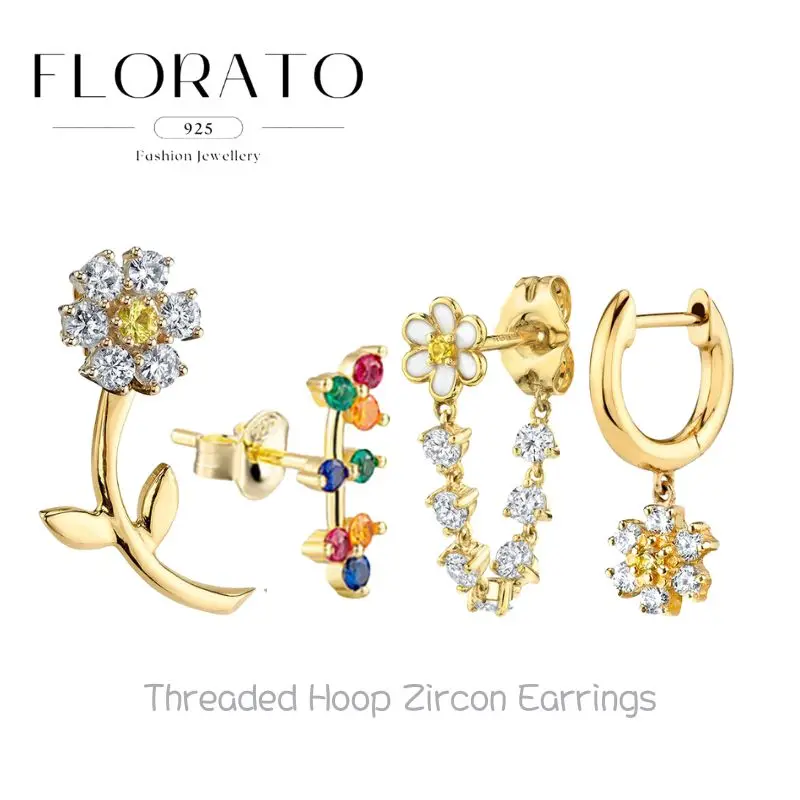 

925 silver needles Flower Zircon Earrings European and American Simple Flower Elements Pierced Studs Fashion Party Jewelry Gifts