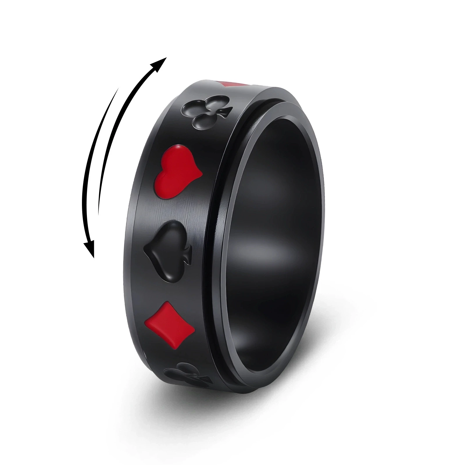 Rotating Stainless Steel Heart Rings For Men Black Color Rocking Male Pressure Reducing Wedding Bands Party Hip Hop Jewelry