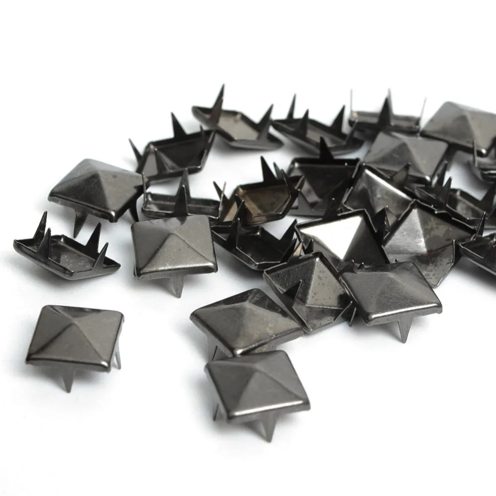 10mm Black Square Rivets 4 Claw Spikes And Studs Punk Leather Rivets For Jeans Clothes 100pcs Punk DIY Crafts For Bags