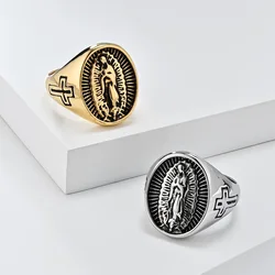 Our Lady of Guadalupe Signet Ring For Men Stainless Steel Virgin Mary Ring Christian Men Gift
