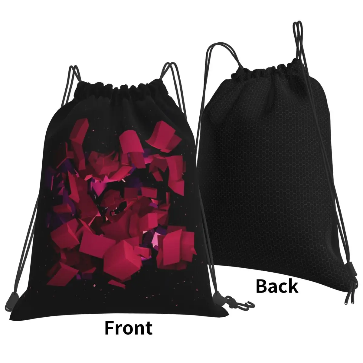 Pink Cubes Space Explosion Backpacks Fashion Drawstring Bags Shoes Bag Book Bags for Man Woman School