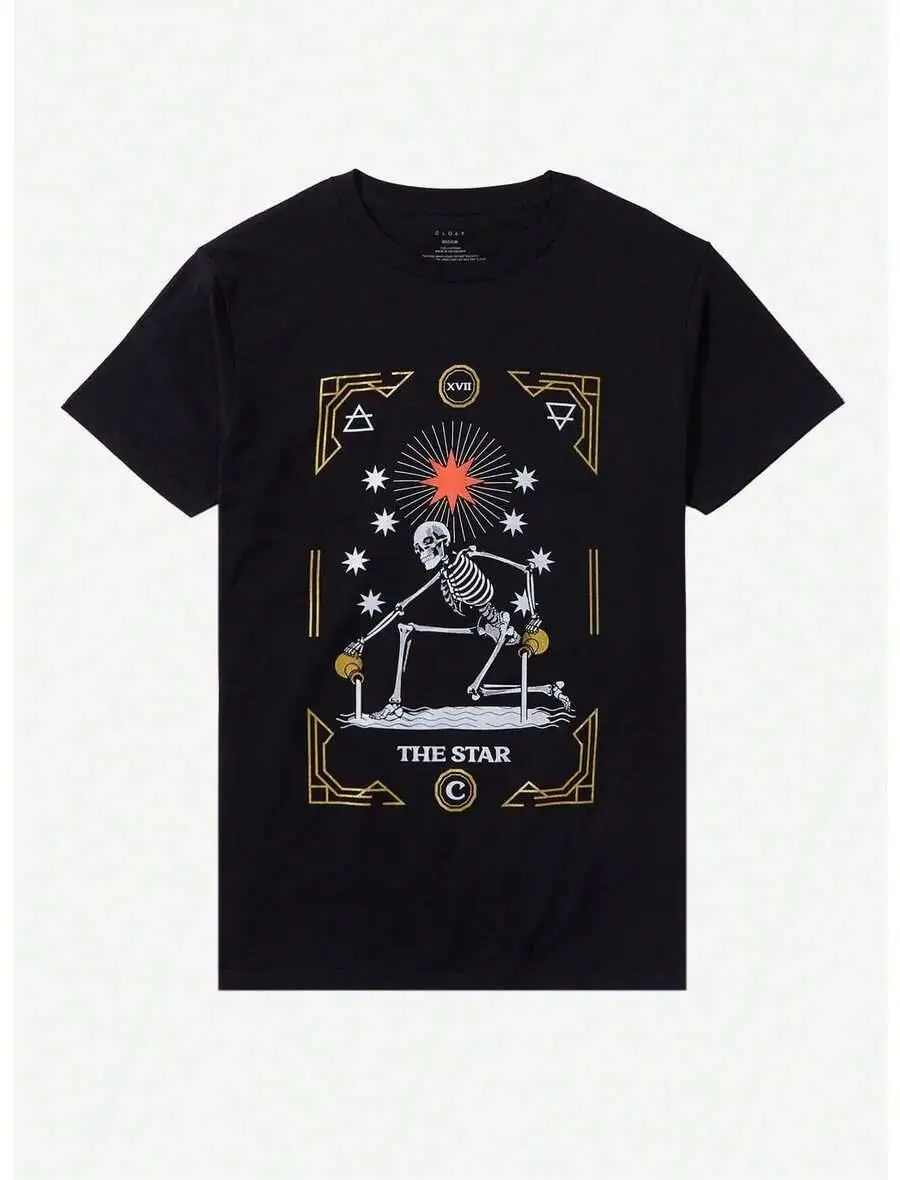 Cloak Tarot Star Glitter T-Shirt,Graphic Tees Men,Essentials,Halloween 100% Cotton Trendy Y2K Short-Sleeve Tee-Soft,