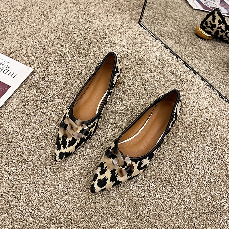 Women\'s Shoes Pumps Spring 2022 New Pointed Toe Leopard Print Mid-heel Shoes  Women Heels