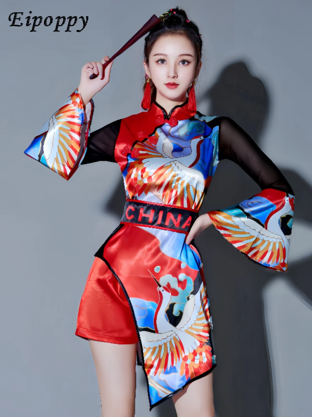 Jazz Dance Costume Chinese Style Hip Hop National Style Modern Dancing Dress Cheongsam Drum-Playing Costume