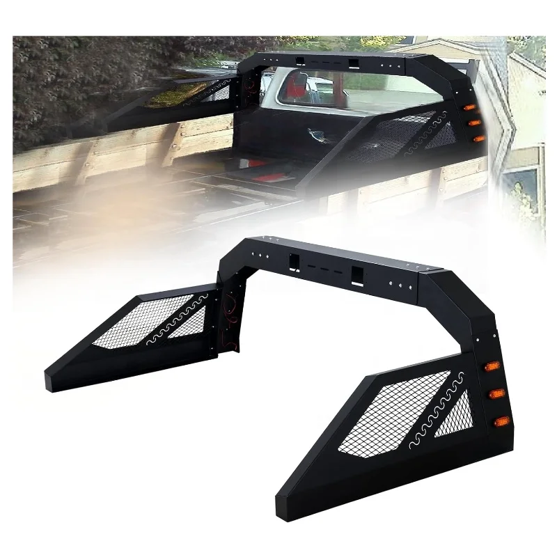 Universal Adjustable Truck Bed Chase Rack Roll Bar With 6 Amber Side Marker Lights Fit Full Size Pickup Truck